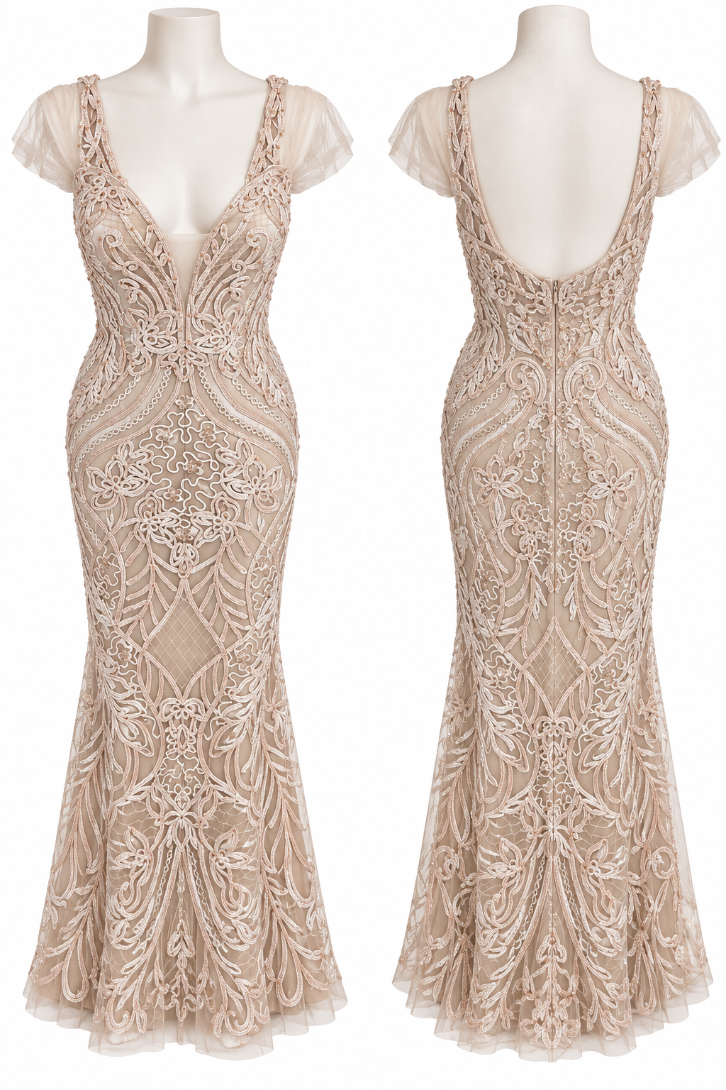 Champagne Embellished Mermaid Gown