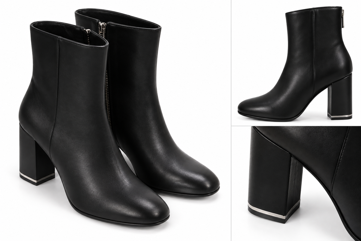 Michael Kors Black Leather Ankle Boots with Block Heel