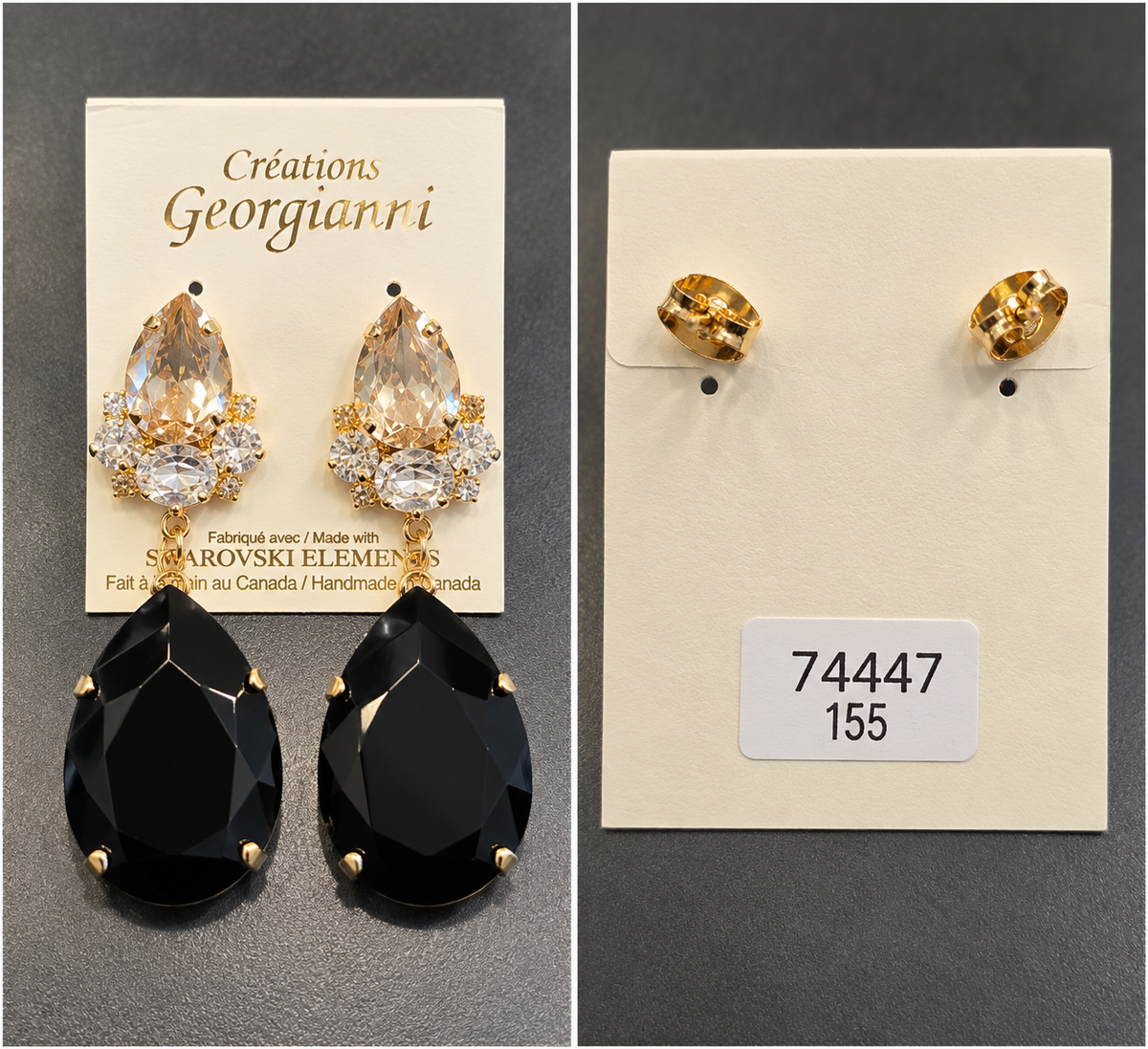 Creations by Georgianna Black Crystal Teardrop Earrings