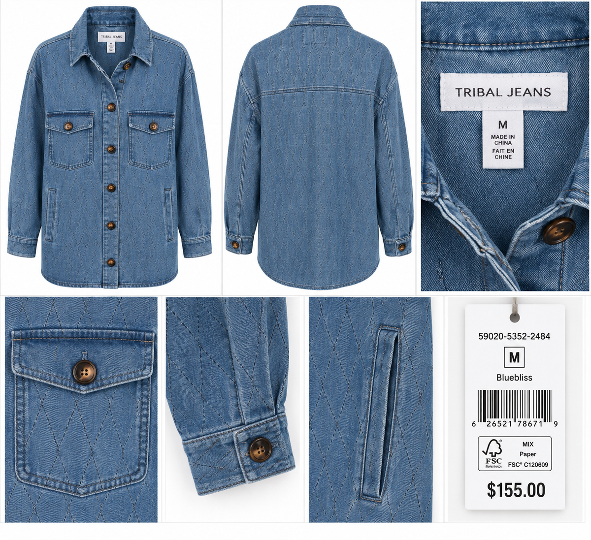 TRIBAL Blue Denim Button-Front Shirt Jacket