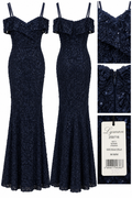 Frank Lyman Navy Sequin Floral Mermaid Gown