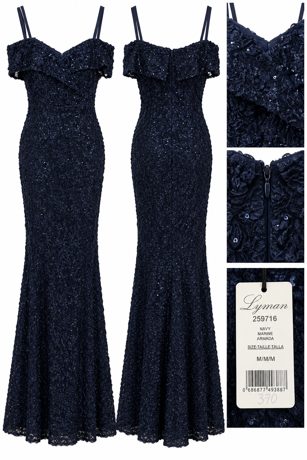 Frank Lyman Navy Sequin Floral Mermaid Gown