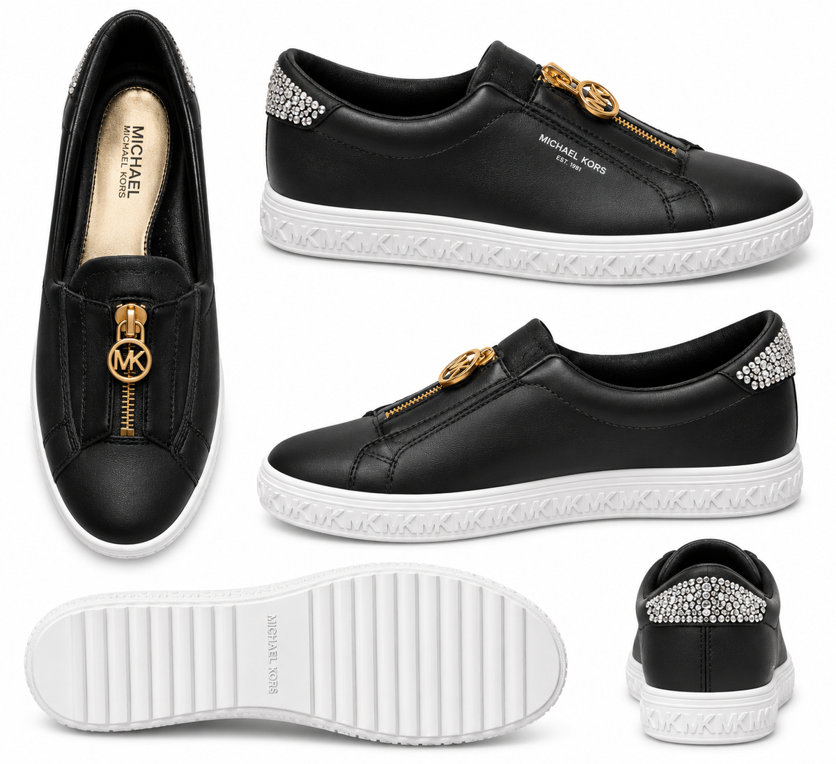 MICHAEL Michael Kors Black Embellished Slip-On Sneakers Keaton