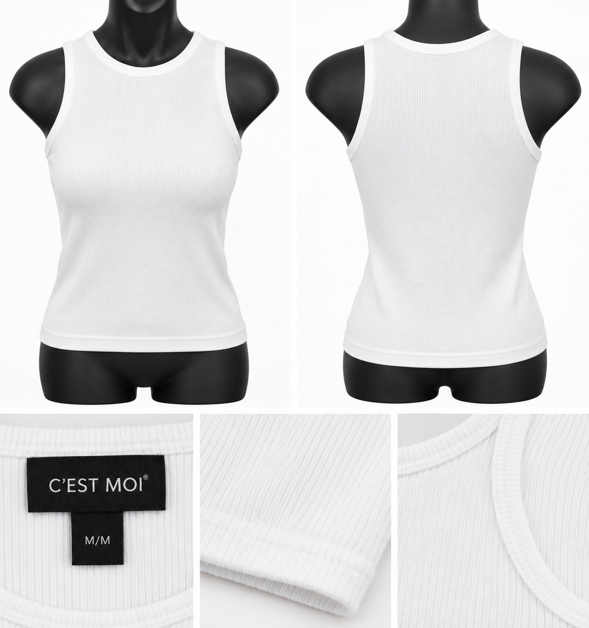 Bamboo by C’est Moi Ribbed High-Neck Tank – White