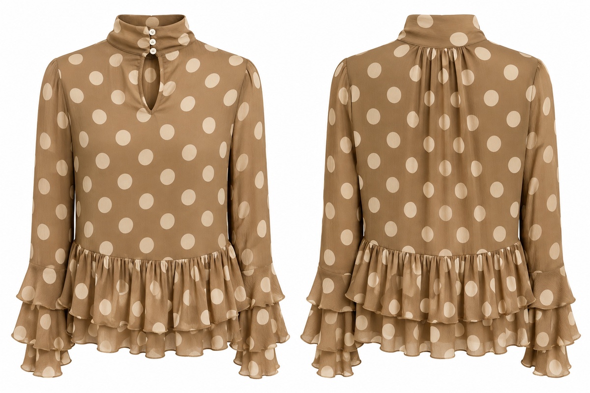 TRIBAL Pashmina Polka Dot Ruffle Blouse