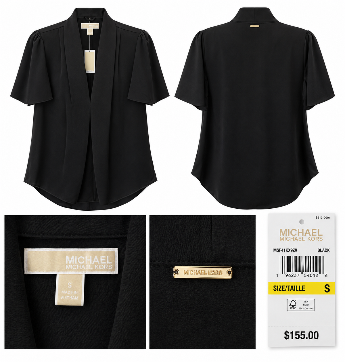 Michael Kors Black Open-Front Short-Sleeve Cardigan
