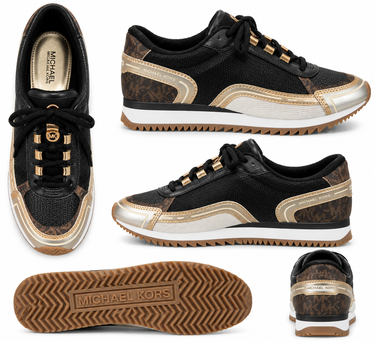MICHAEL Michael Kors Black & Gold Metallic Lace-Up Sneakers Byrdie