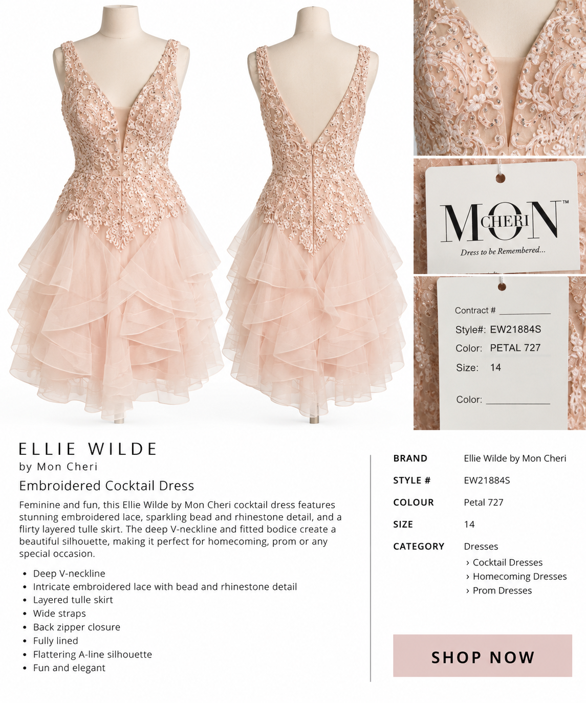 Ellie Wilde by Mon Cheri Embroidered Cocktail Dress