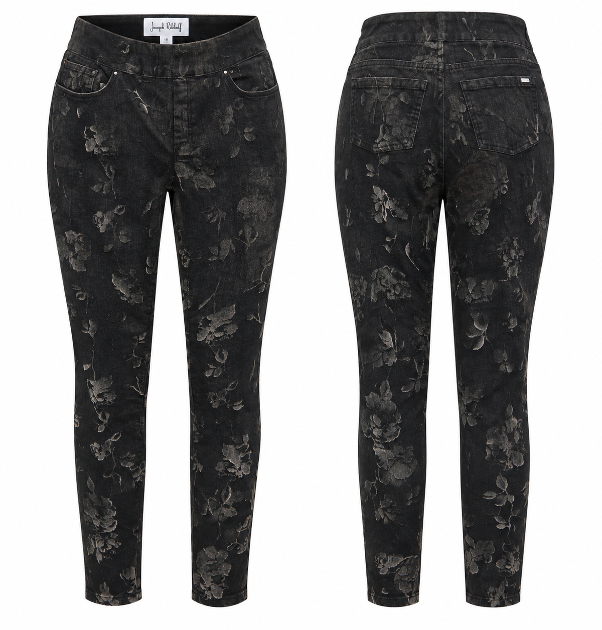 Joseph Ribkoff Black Floral Print Slim-Leg Pants