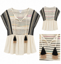 Tribal Striped Tassel Peplum Top