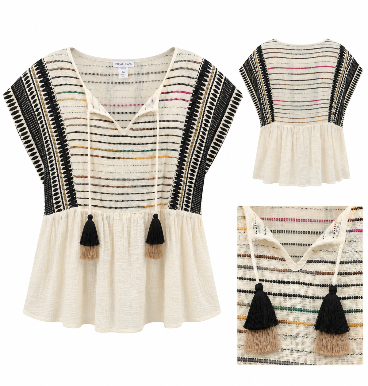 Tribal Striped Tassel Peplum Top
