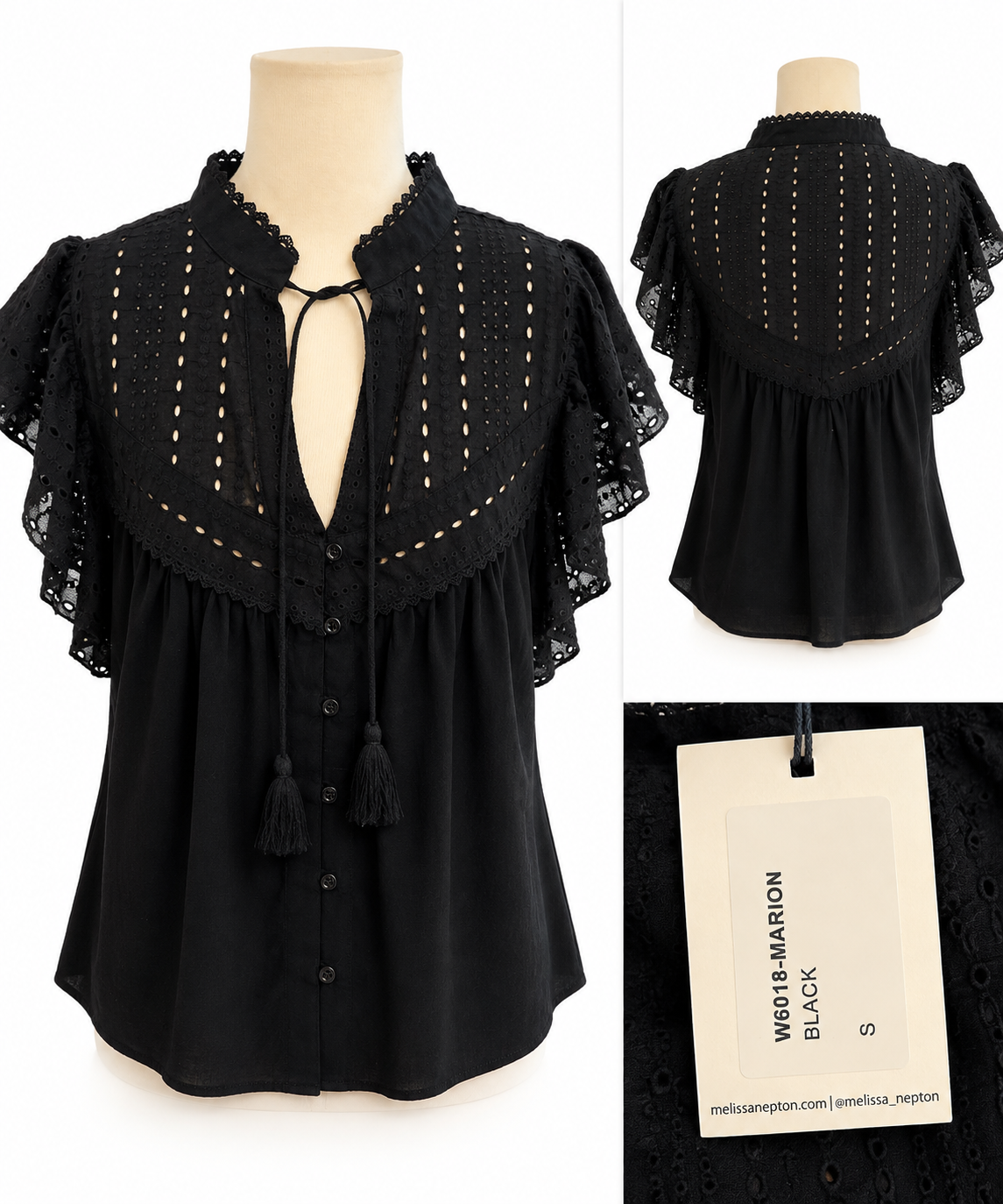 Melissa Nepton Black Eyelet Ruffle Blouse