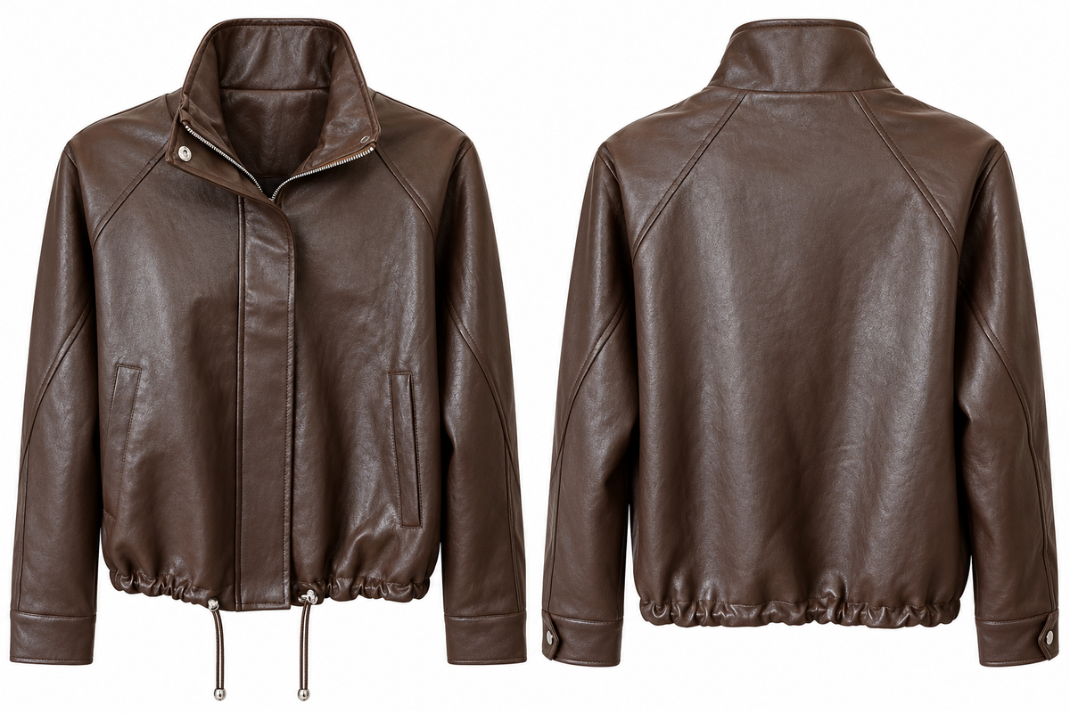 Tribal Saddle Brown Faux Leather Jacket