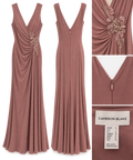 Cameron Blake Rosewood Embellished Ruched Gown