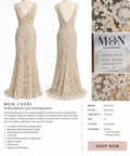 Mon Cheri Embroidered Lace Evening Gown