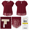 Michael Kors Burgundy Lace-Hem Top