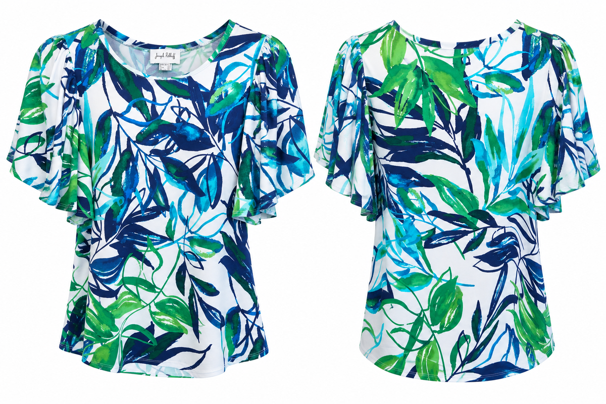 Joseph Ribkoff Blue & Green Tropical Print Top