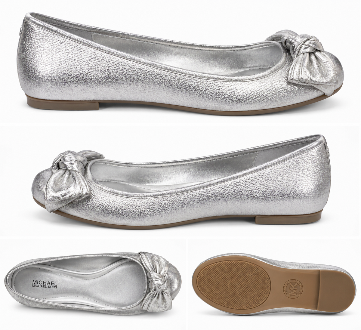 MICHAEL Michael Kors Silver Metallic Bow Flats Willow