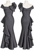 Black Cascading Ruffle Mermaid Maxi Dress