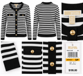 MICHAEL Michael Kors Black & White Striped Button Cardigan