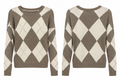 TRIBAL Oatmeal Argyle Embellished Sweater