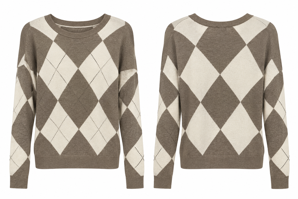 TRIBAL Oatmeal Argyle Embellished Sweater