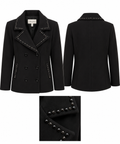 Women's Black Double-Breasted Peacoat with Studded Detailing