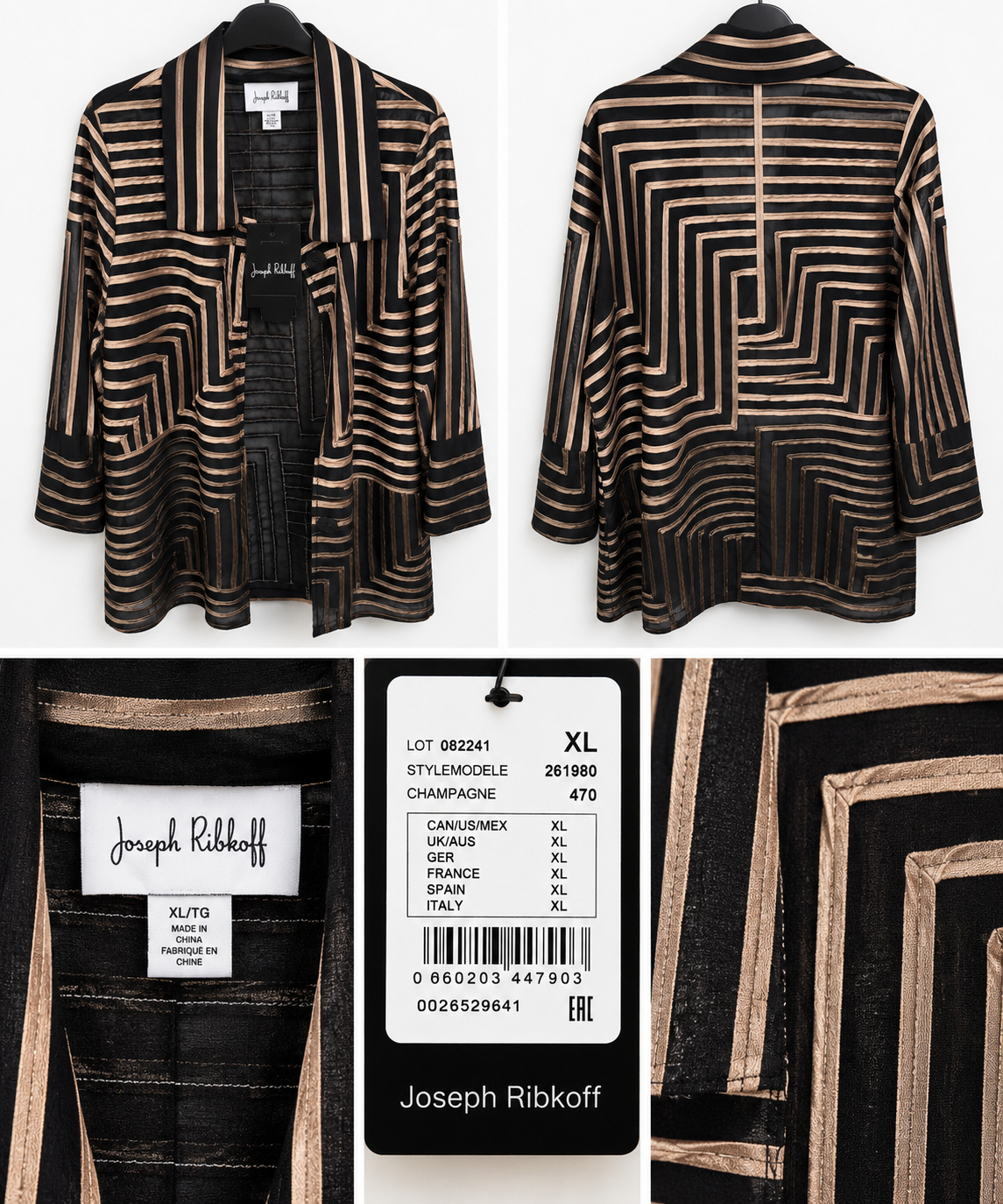 Joseph Ribkoff Black & Gold Geometric Tunic