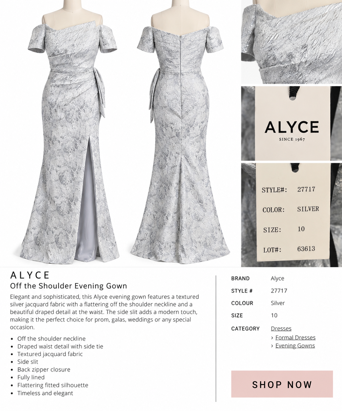 Alyce Paris Off-the-Shoulder Evening Gown