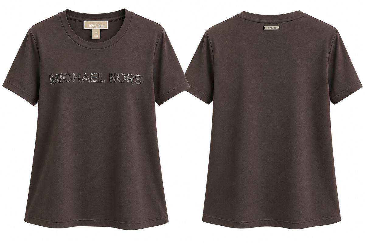 Michael Kors Brown Embellished Logo T-Shirt