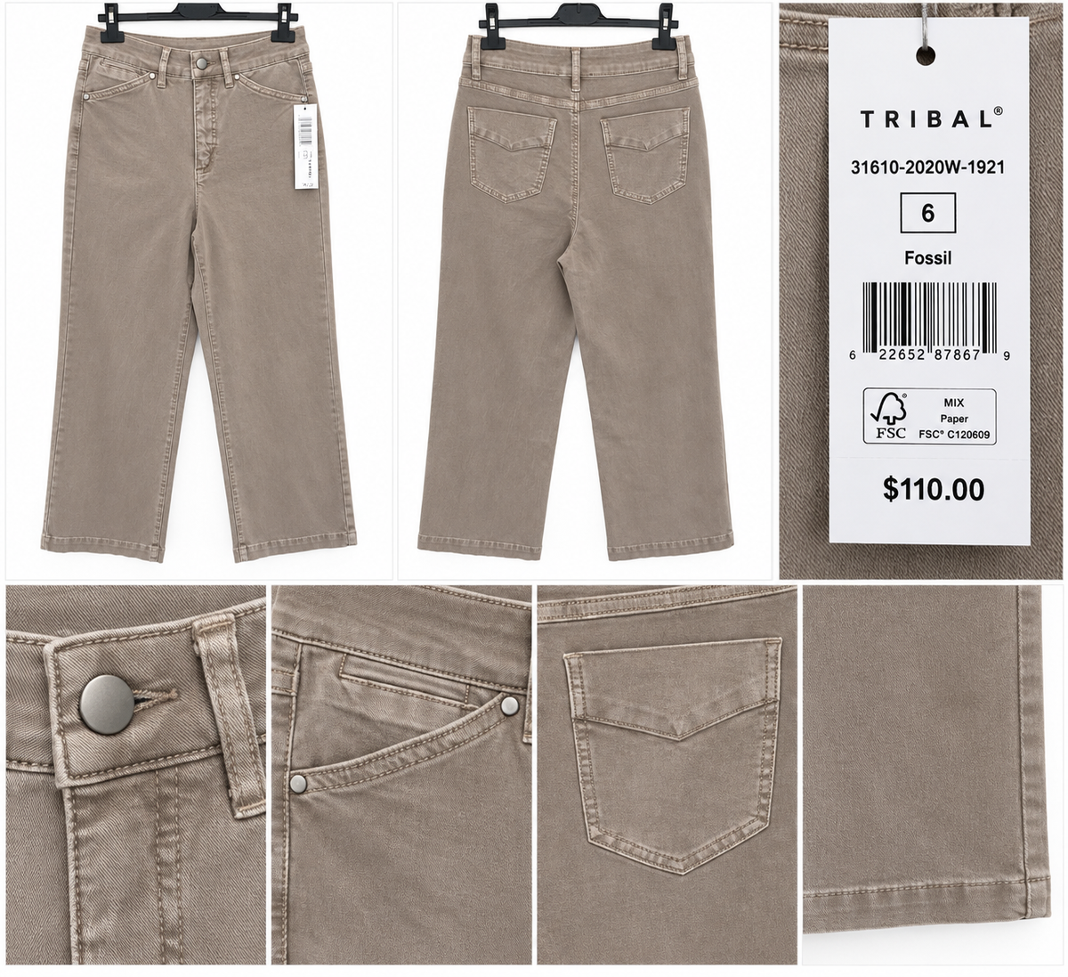 TRIBAL Taupe Cropped Wide-Leg Pants