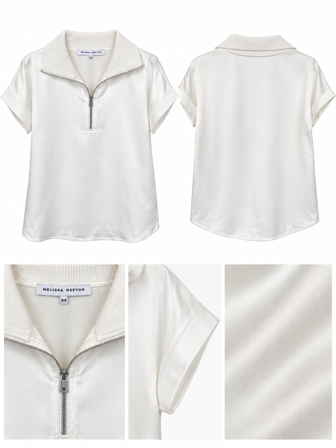 Melissa Nepton Cream Zip-Neck Short Sleeve Top