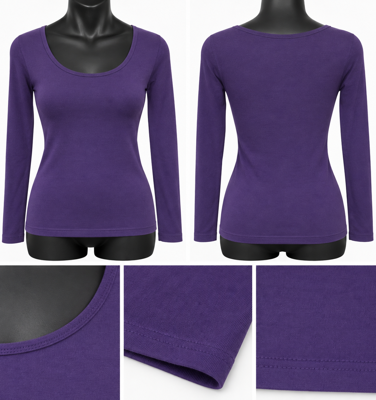 Bamboo by C’est Moi Long Sleeve Scoop Neck Top – Purple