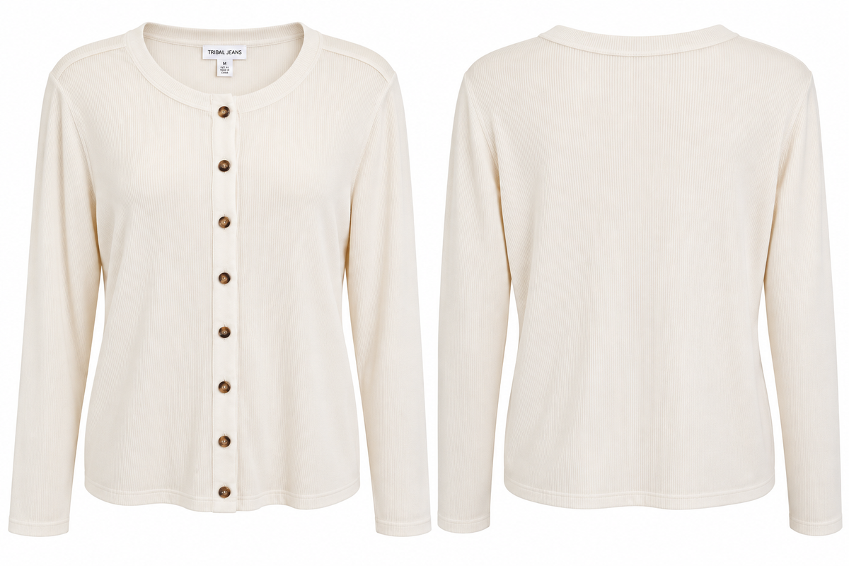 Cream Button-Front Long Sleeve Cardigan