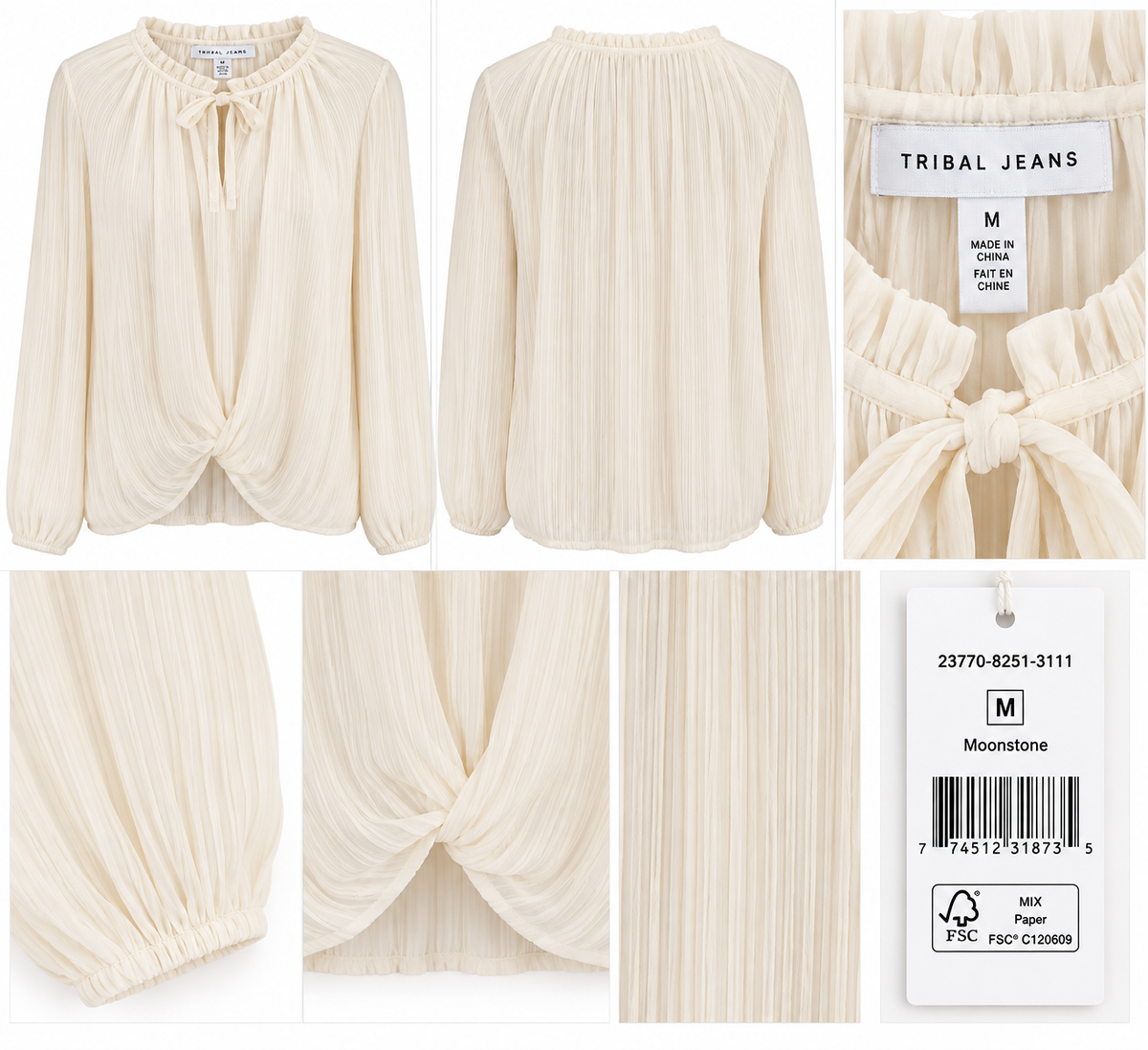 TRIBAL Ivory Textured Twist-Front Blouse