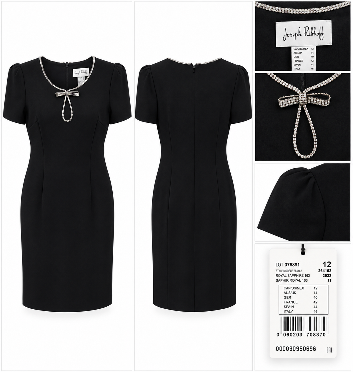 Joseph Ribkoff Black Embellished Neckline Dress
