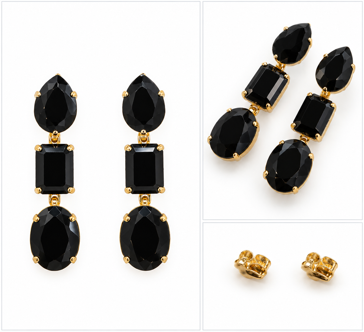 Creations by Georgianna Black & Gold Geometric Drop Earrings