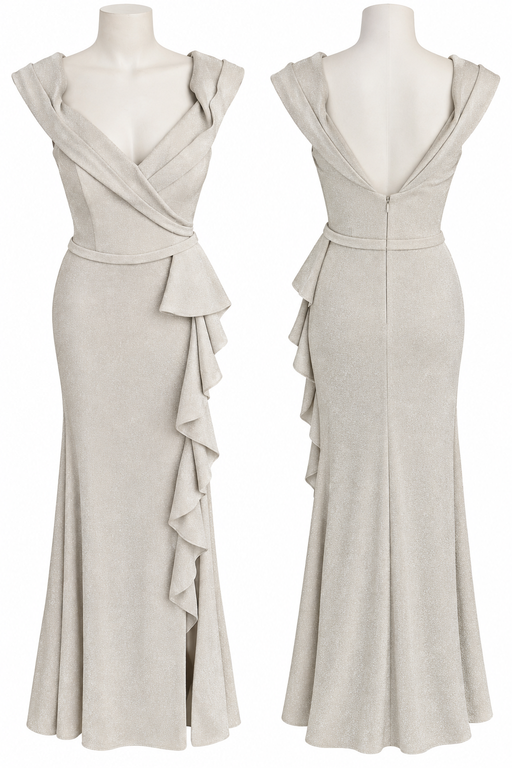 Ivory Ruffle Front Maxi Dress