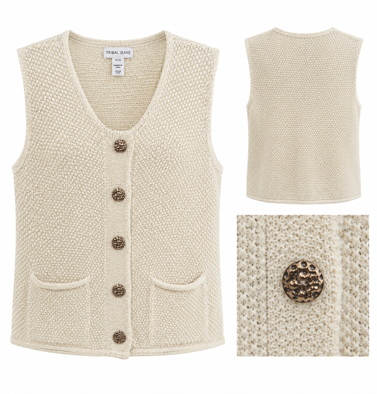 Tribal Button-Front Knit Sweater Vest