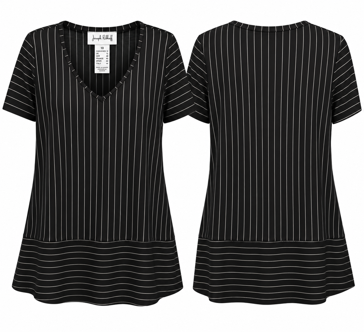 Joseph Ribkoff Black Pinstripe V-Neck Top