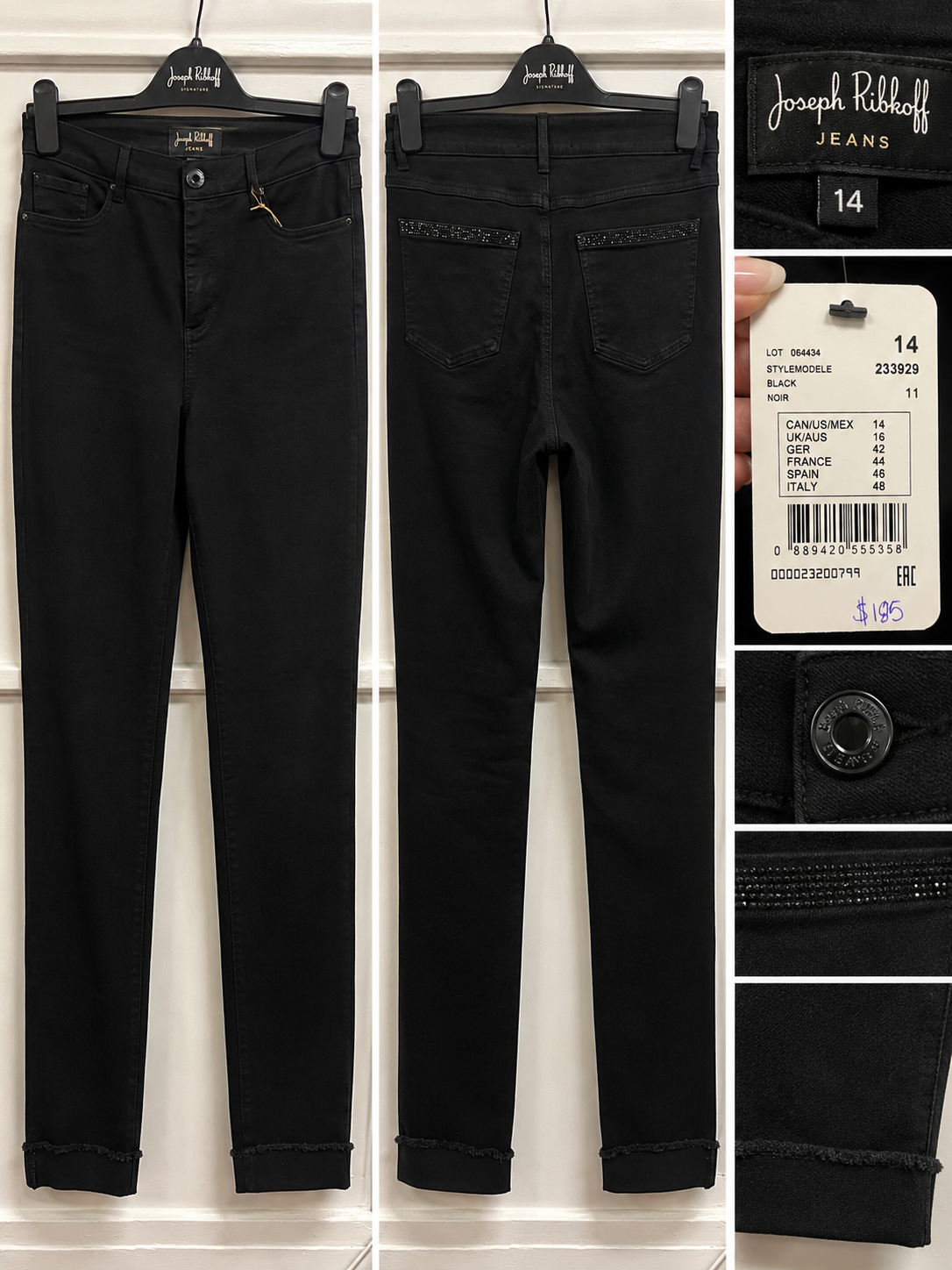 Joseph Ribkoff midnight blue pull-on pants, front and back
