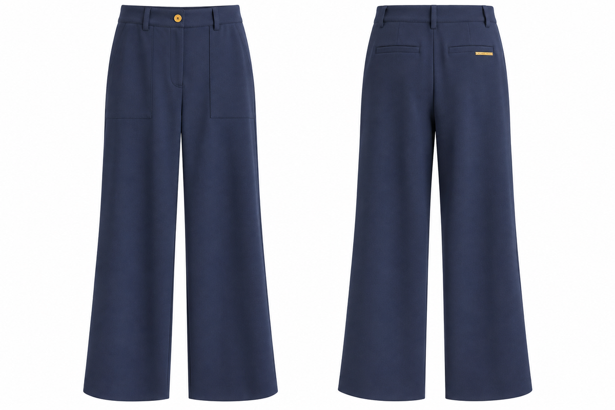 Michael Kors Navy Blue Wide-Leg Trousers