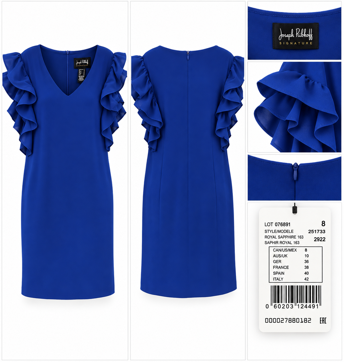 Joseph Ribkoff Royal Blue Ruffle Sleeve Dress