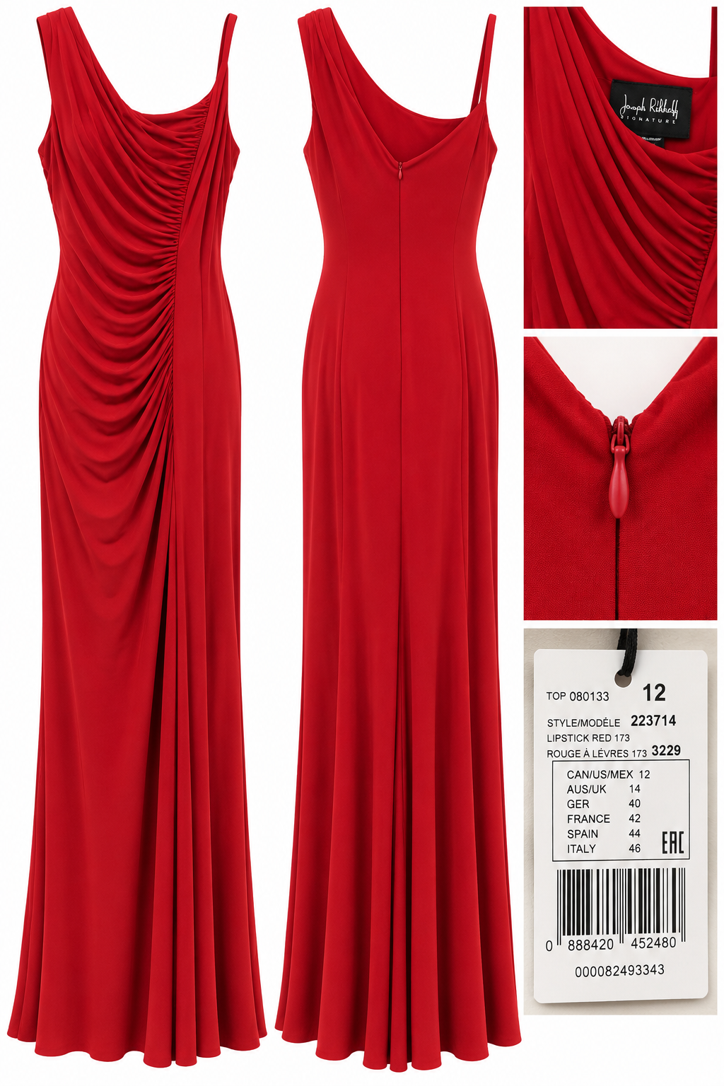 Joseph Ribkoff Lipstick Red Ruched Evening Gown