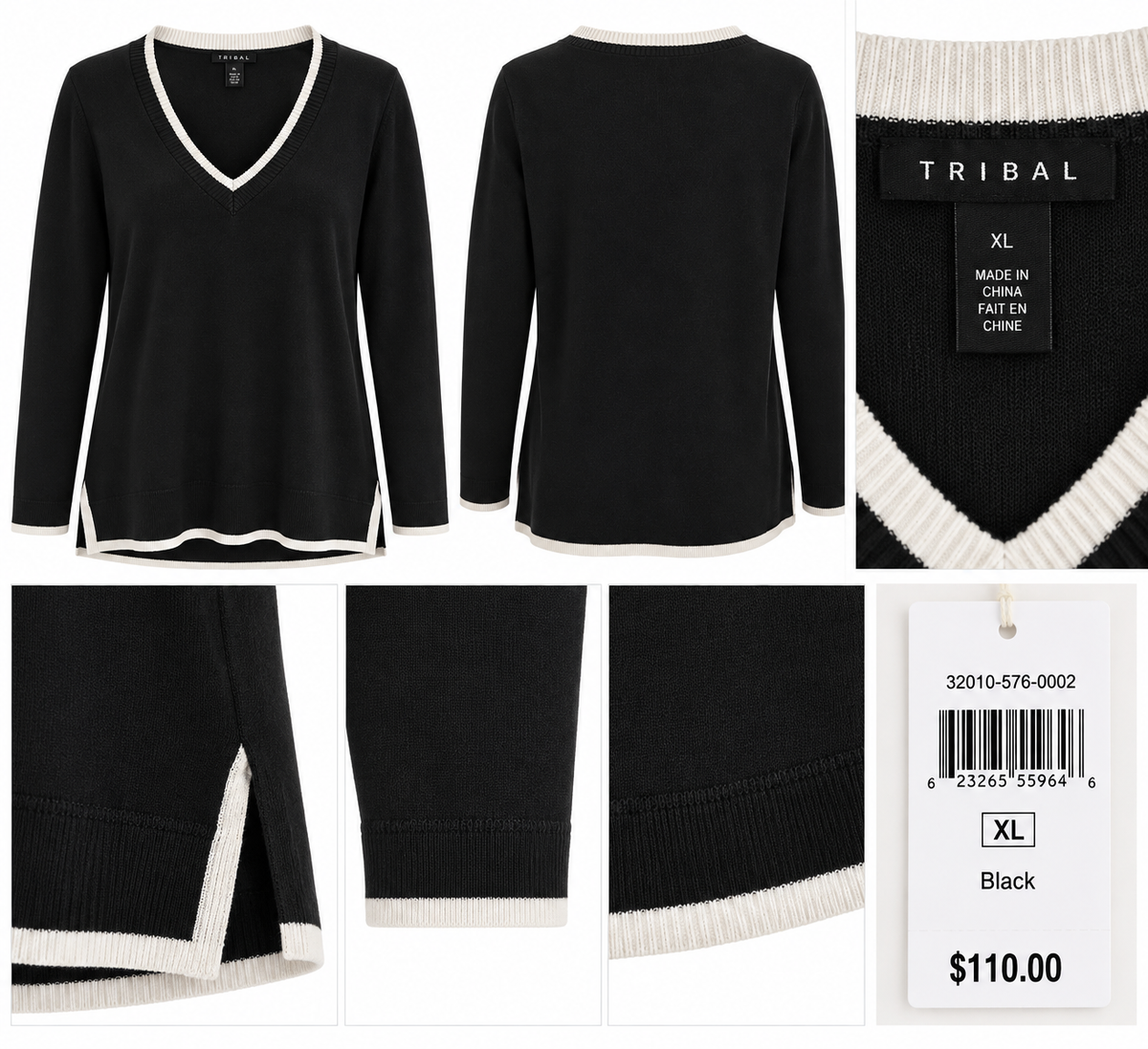 TRIBAL Black V-Neck Contrast Trim Sweater