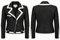 Joseph Ribkoff Black Faux Leather Jacket with Ivory Trim