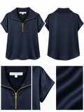Melissa Nepton Navy Zip-Neck Short Sleeve Top