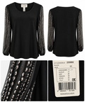 Joseph Ribkoff Black Sheer Sequin Sleeve Top