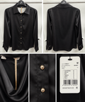 Black Satin Button-Front Blouse