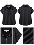 Melissa Nepton Black Zip-Neck Short Sleeve Top